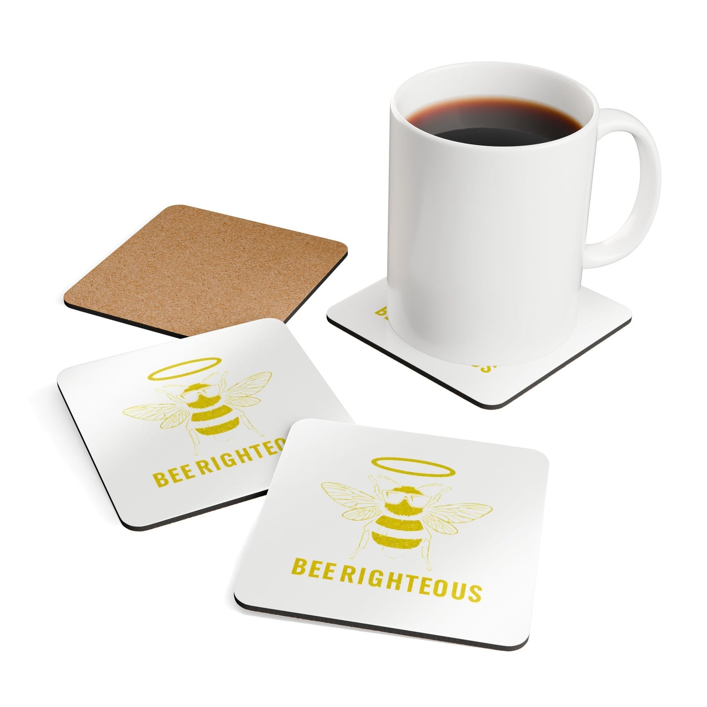 Bee Righteous Coaster Set | Cute Bee Decor, Kitchen Accessory, Gift for Bee Lovers, Eco - Friendly Home Decor, Housewarming Gift - Jack Righteous