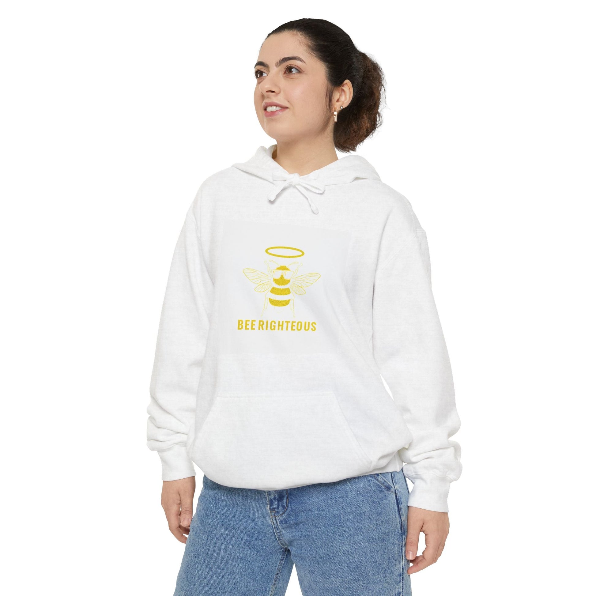 Bee Righteous Hoodie | Inspirational Unisex Garment - Dyed Hoodie, Gift for Nature Lovers, Eco - friendly Apparel, Spiritual Wear, Cozy [...] - Jack Righteous