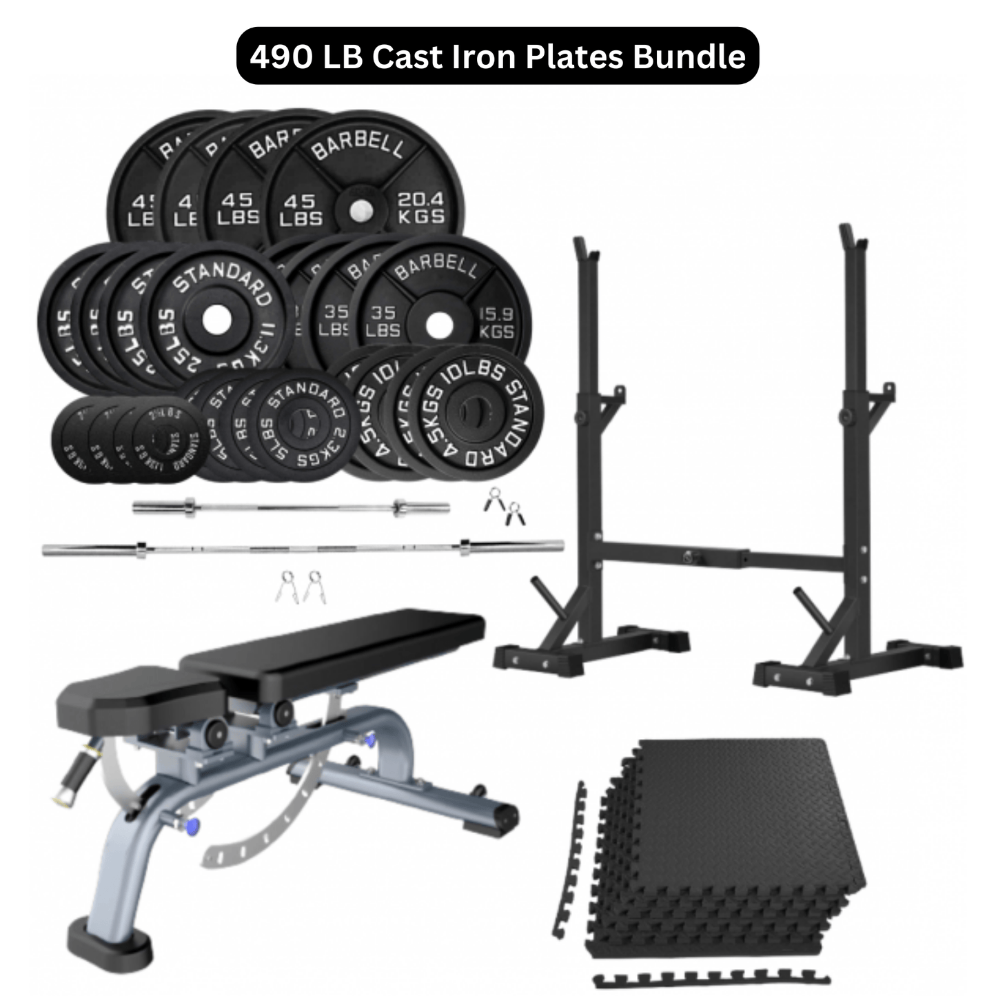 Bench Press Stack with Squat Rack, Weight Plates and Barbell Bar - Jack Righteous