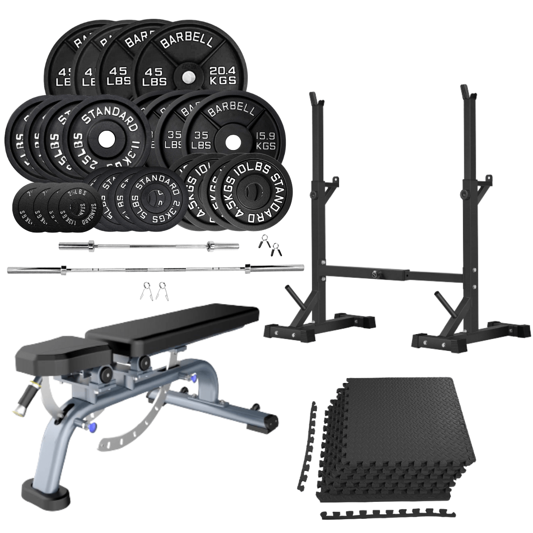 Bench Press Stack with Squat Rack, Weight Plates and Barbell Bar - Jack Righteous