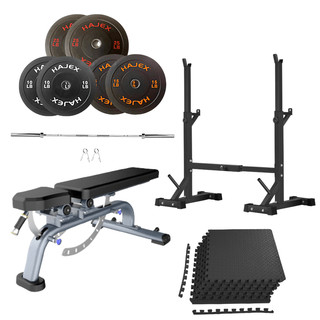 Bench Press Stack with Squat Rack, Weight Plates and Barbell Bar - Jack Righteous