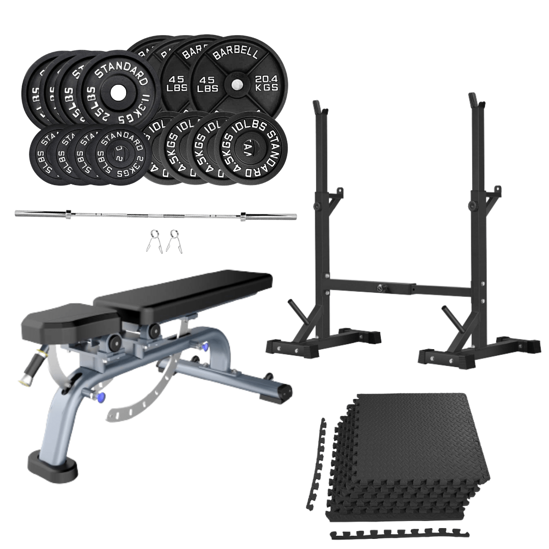 Bench Press Stack with Squat Rack, Weight Plates and Barbell Bar - Jack Righteous
