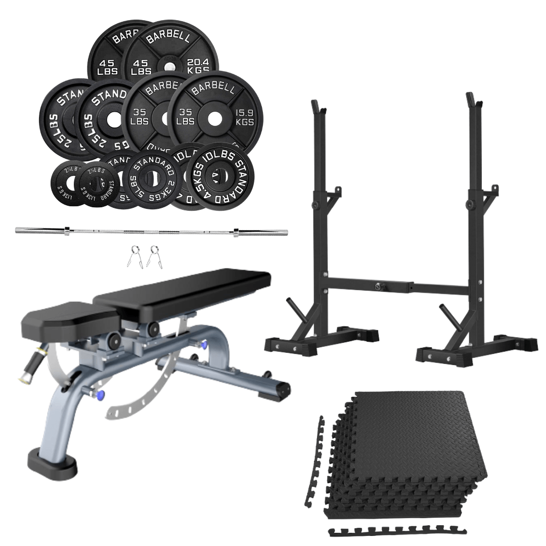 Bench Press Stack with Squat Rack, Weight Plates and Barbell Bar - Jack Righteous