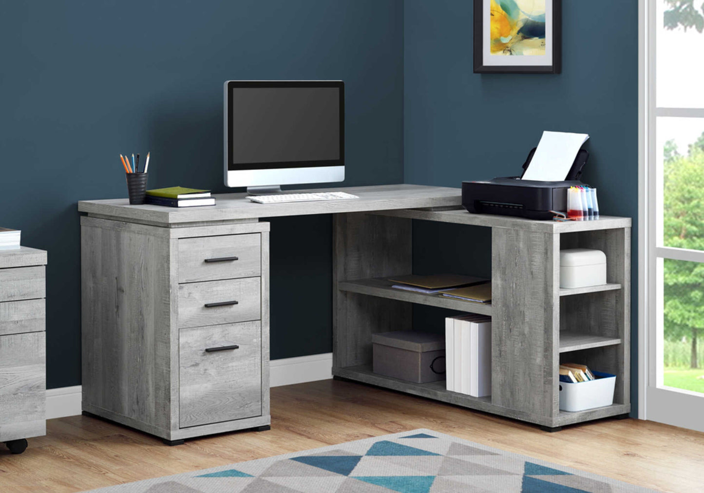 Bureau d'ordinateur moderne en coin, faux bois gris - Monarch (I7421) - Jack Righteous