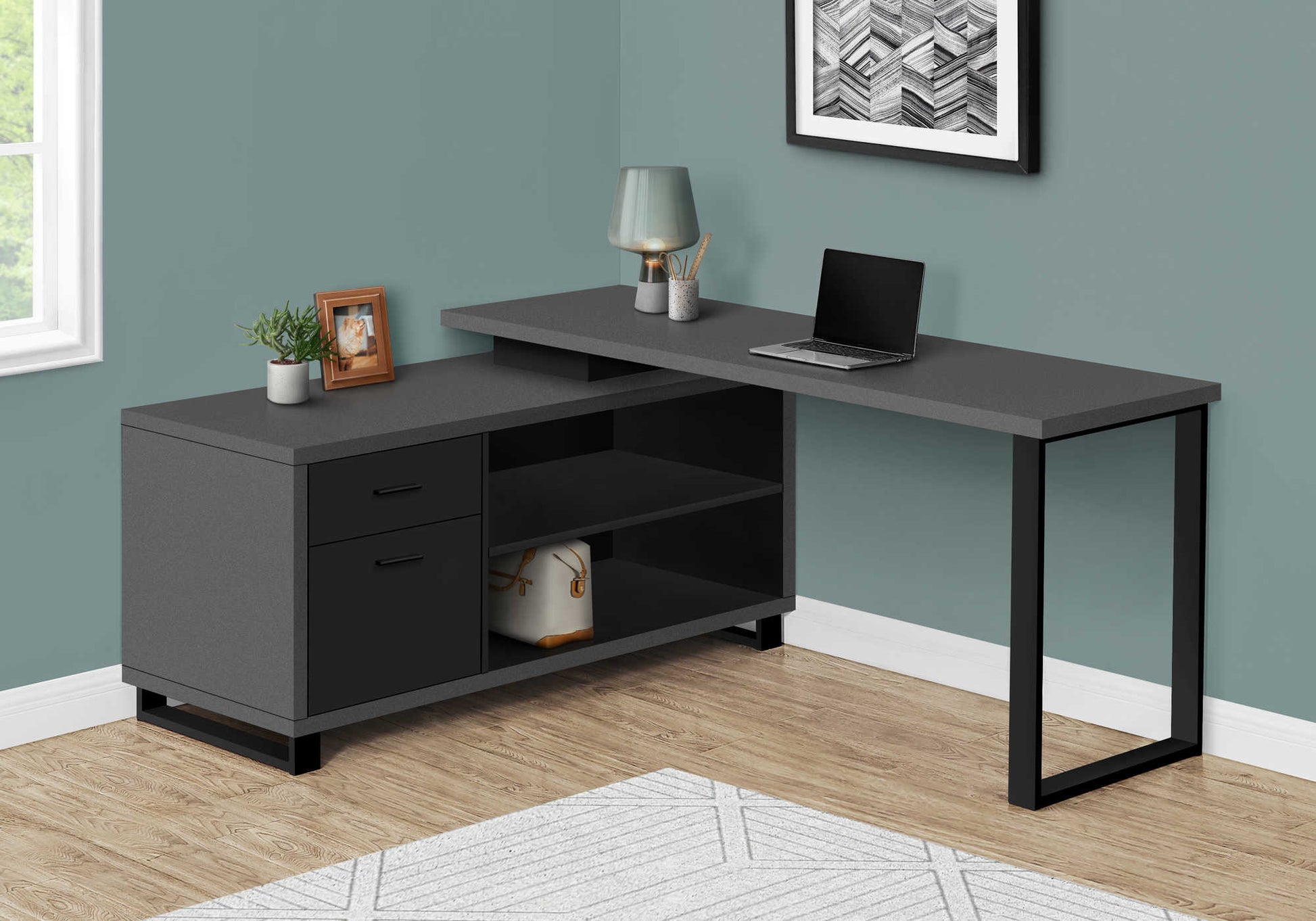Bureau d'ordinateur moderne en coin, gris et noir - Monarch (I7715) - Jack Righteous