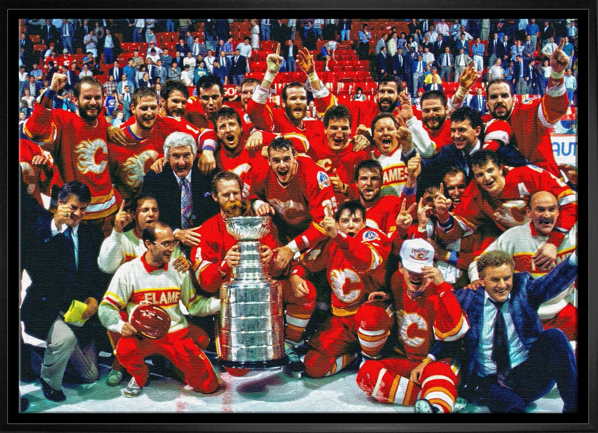 Calgary Flames 20x29 Framed Canvas 1989 Cup Celebration - Jack Righteous