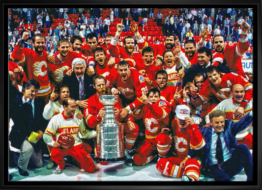 Calgary Flames 20x29 Framed Canvas 1989 Cup Celebration - Jack Righteous