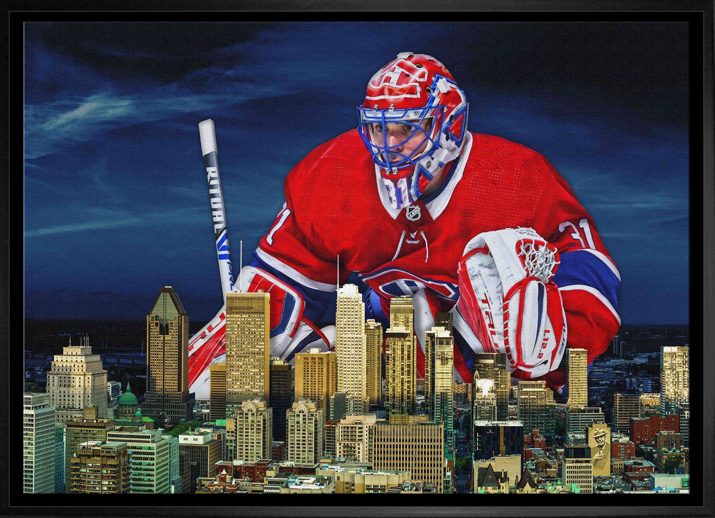 Carey Price 20x29 Framed Canvas Canadiens Skyline - Jack Righteous