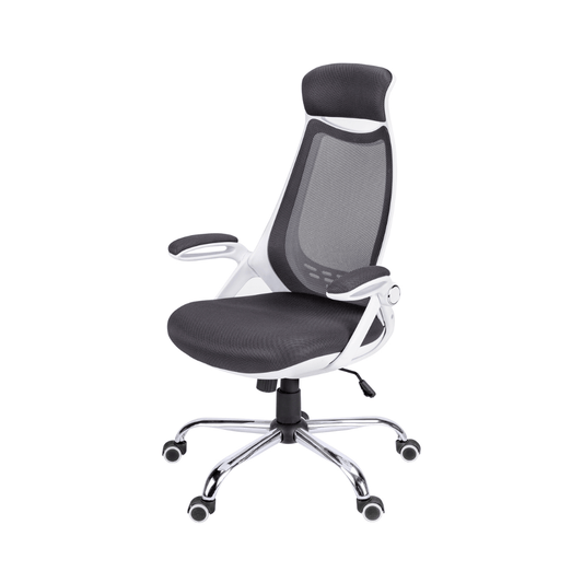 Chaise de bureau à haut dossier en tissu maillé noir et blanc - Monarch (I7269) - Jack Righteous