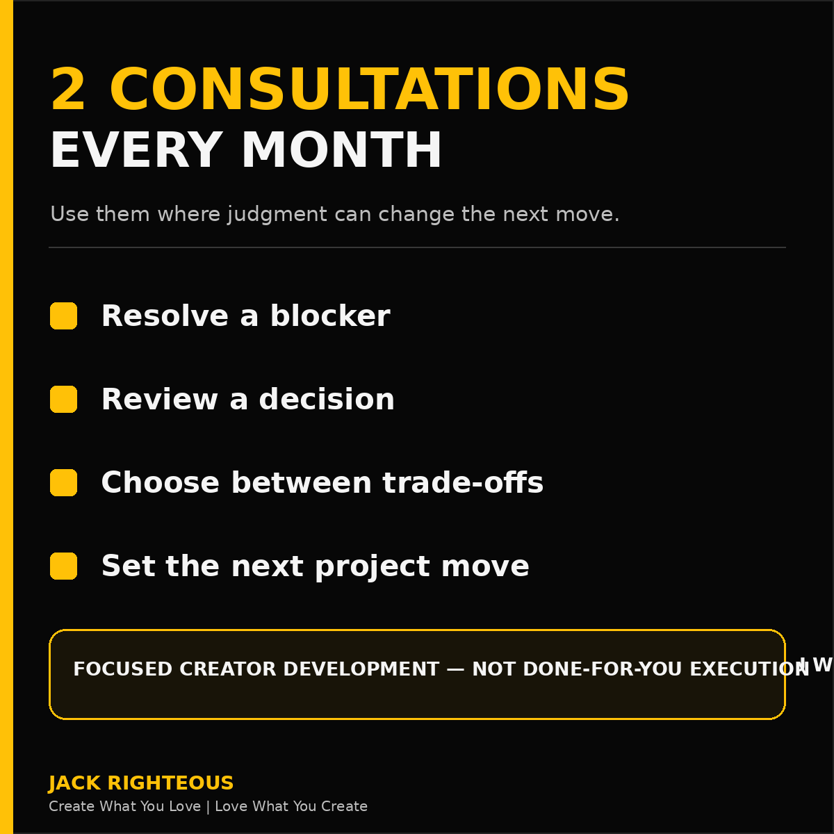 Complete Access includes two focused creator-development consultations every month