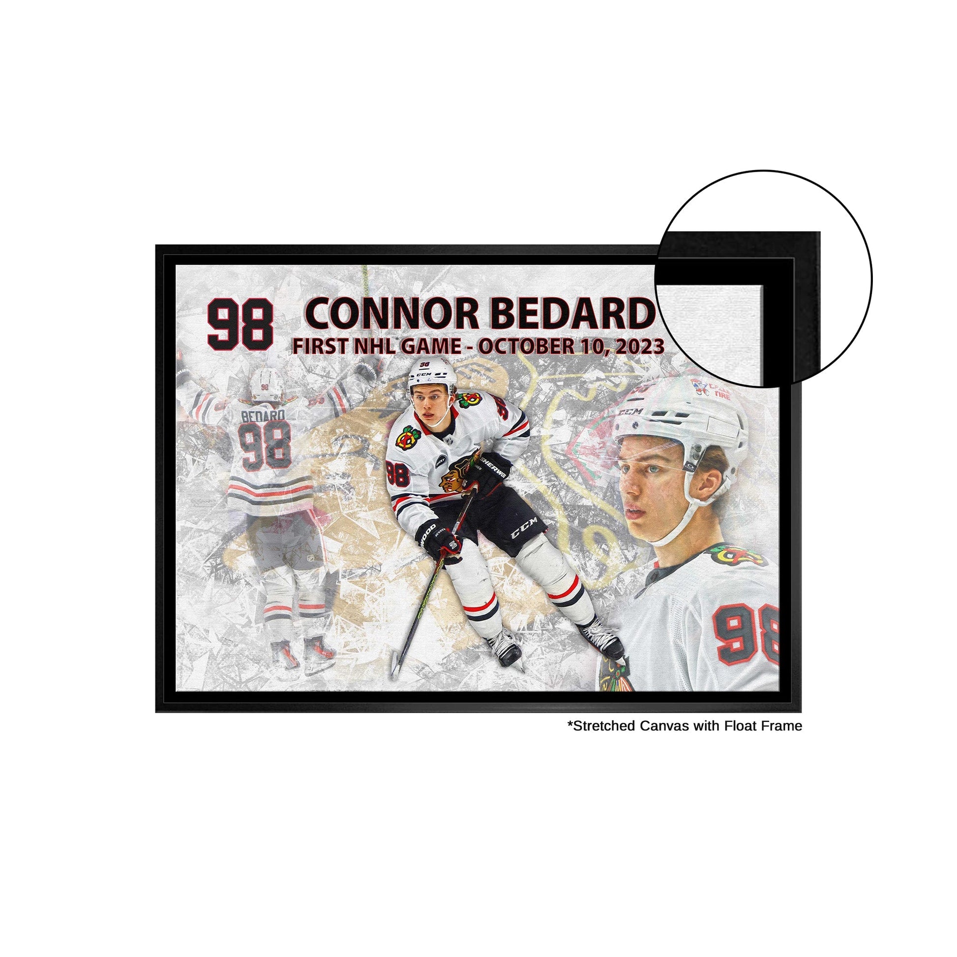Connor Bedard 20x29 Framed Canvas Blackhawks First Game - Jack Righteous