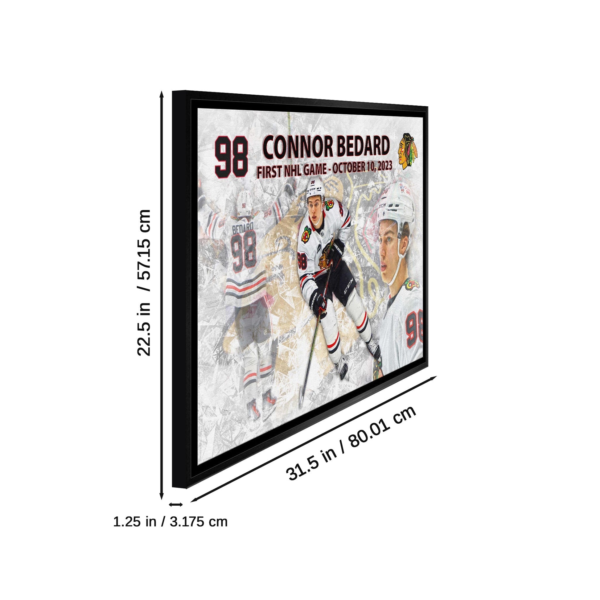 Connor Bedard 20x29 Framed Canvas Blackhawks First Game - Jack Righteous