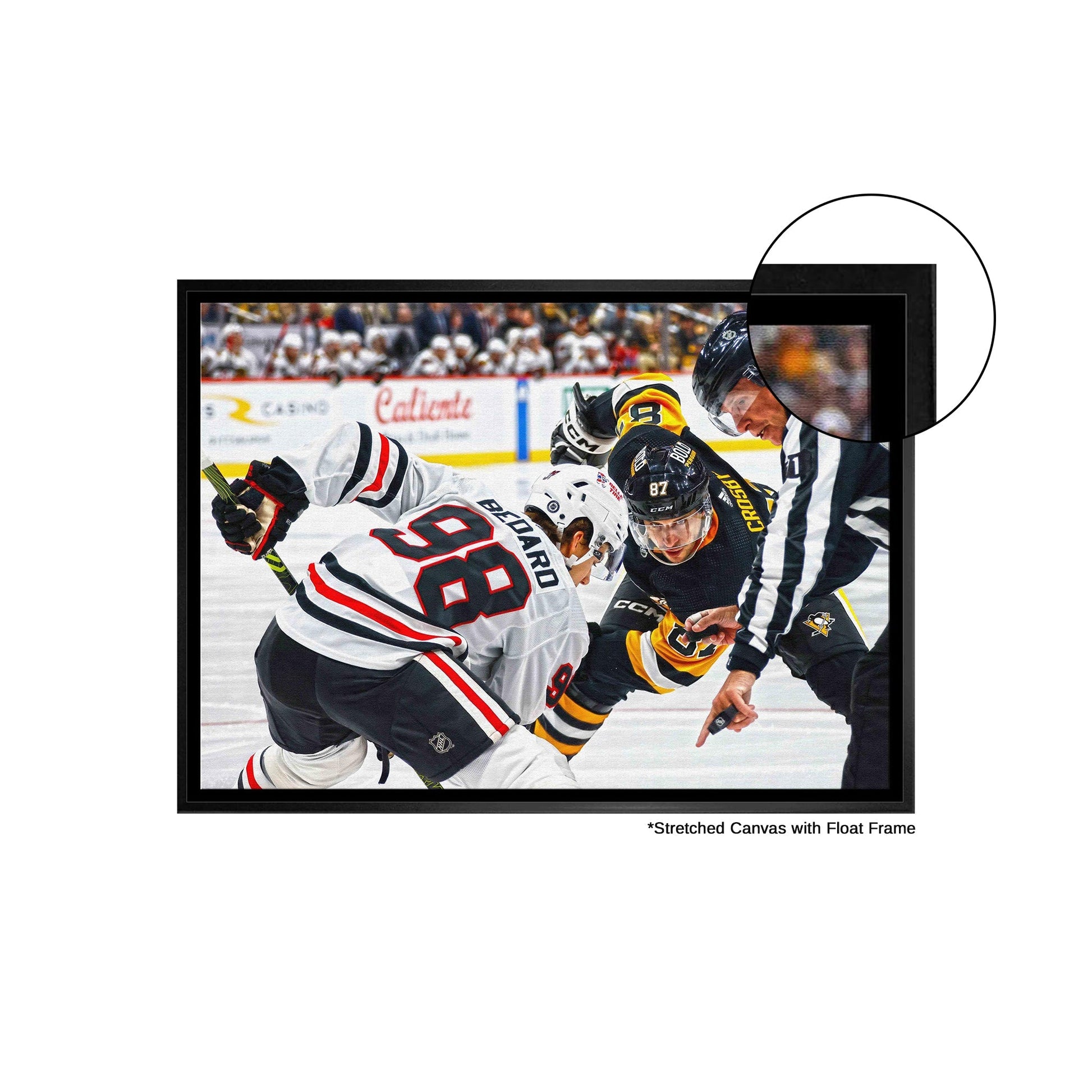 Connor Bedard 20x29 Framed Canvas Blackhawks vs Crosby - Jack Righteous