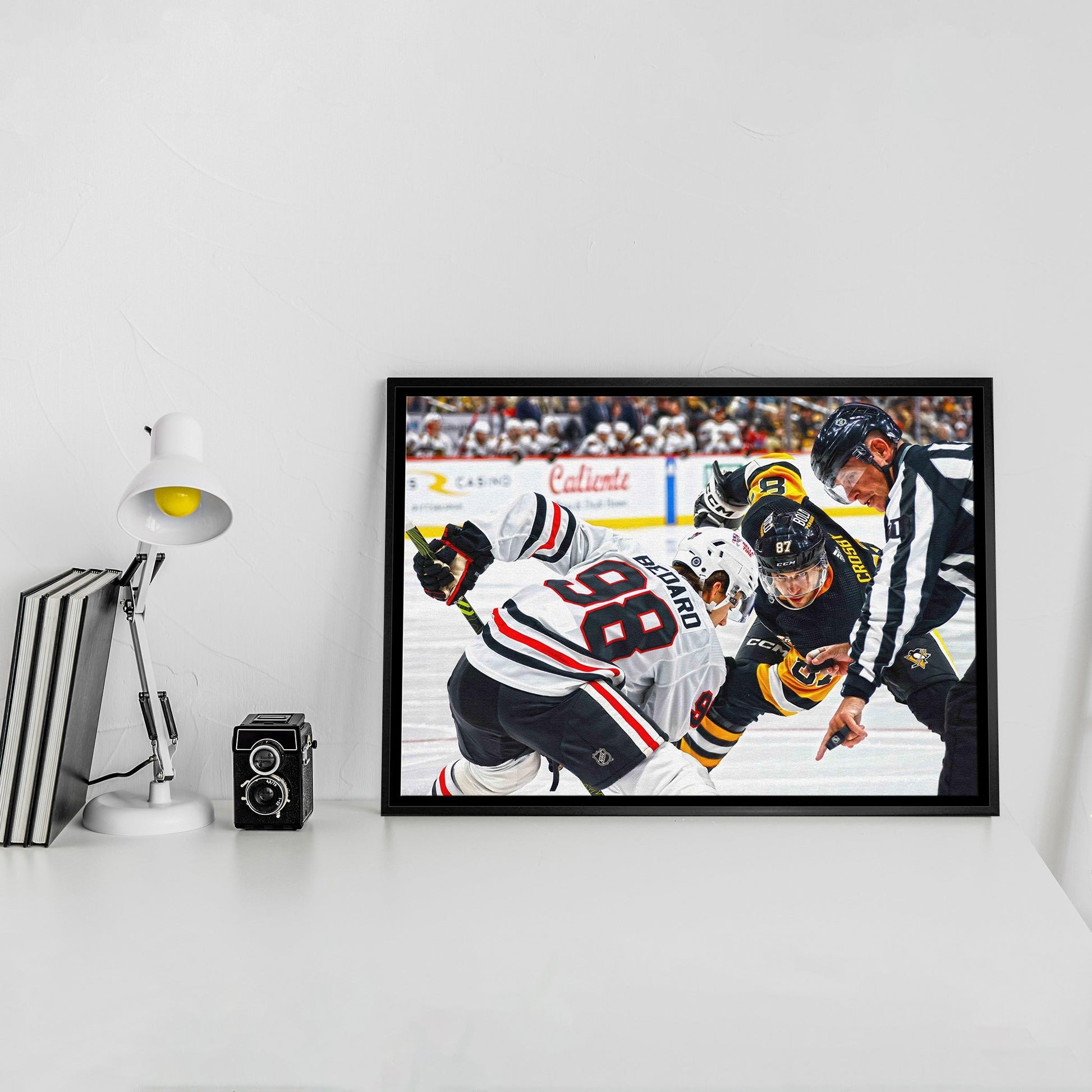 Connor Bedard 20x29 Framed Canvas Blackhawks vs Crosby - Jack Righteous