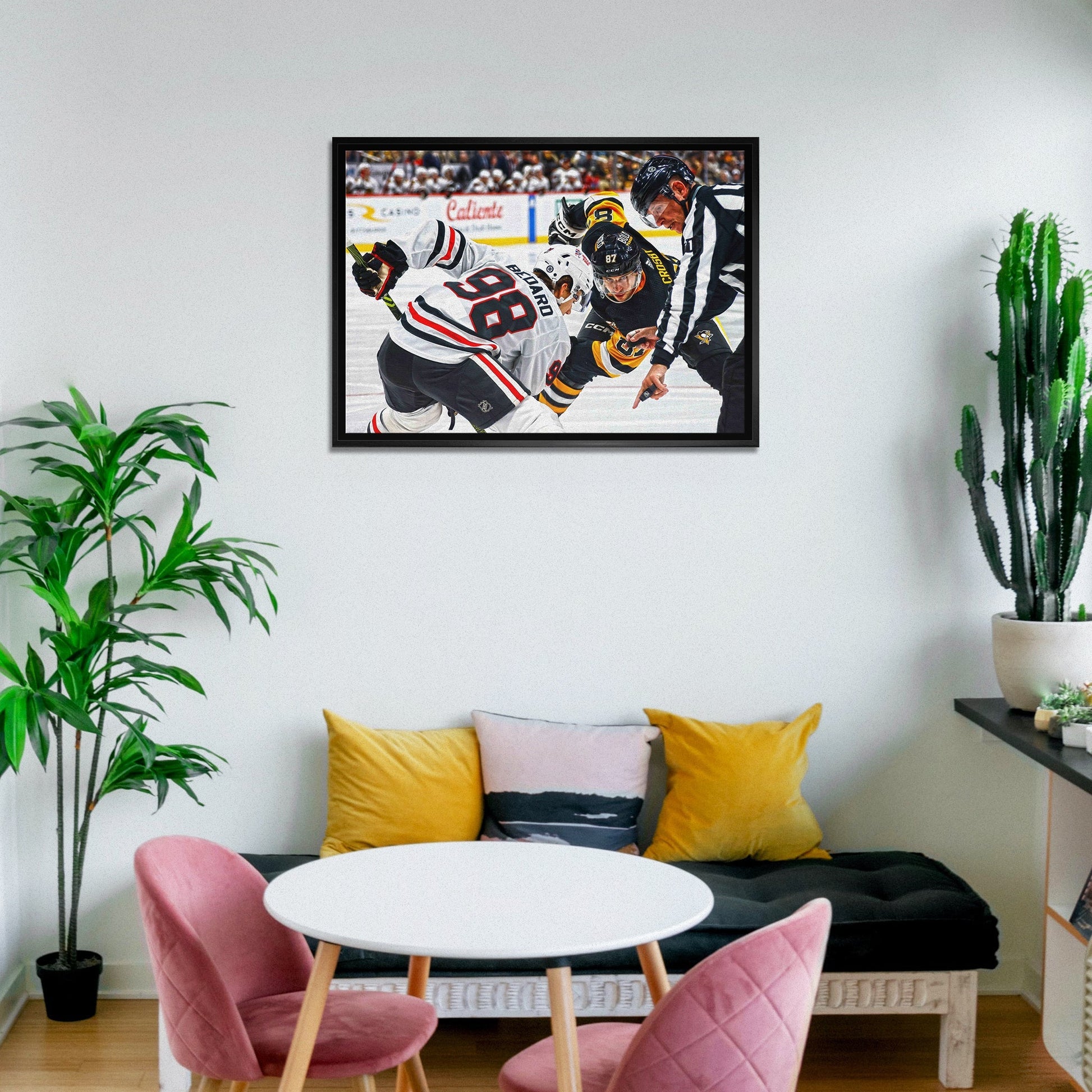 Connor Bedard 20x29 Framed Canvas Blackhawks vs Crosby - Jack Righteous