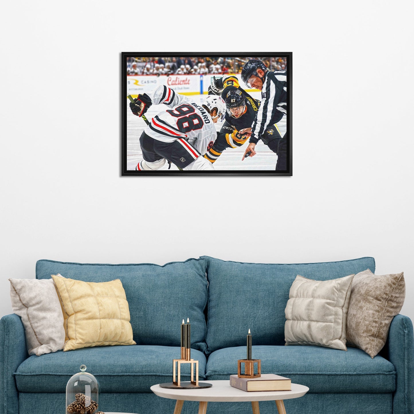Connor Bedard 20x29 Framed Canvas Blackhawks vs Crosby - Jack Righteous