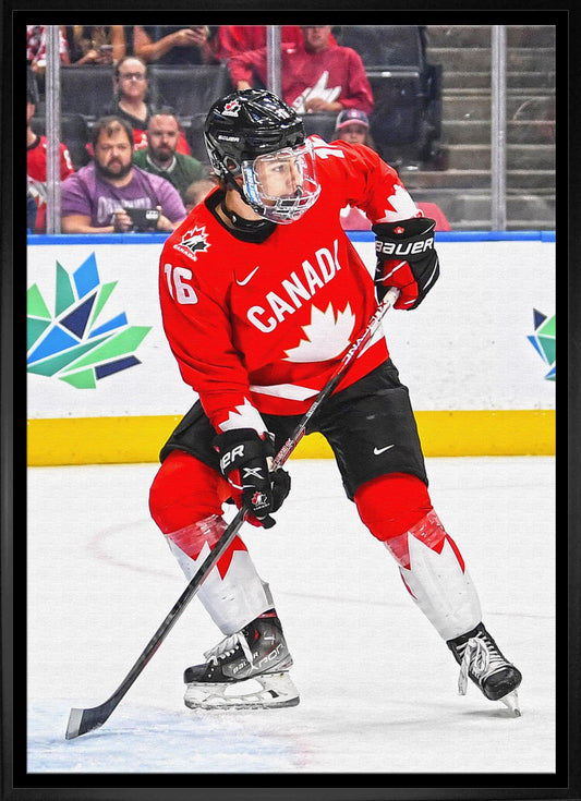 Connor Bedard 20x29 Framed Canvas Canada World Juniors - V - Jack Righteous