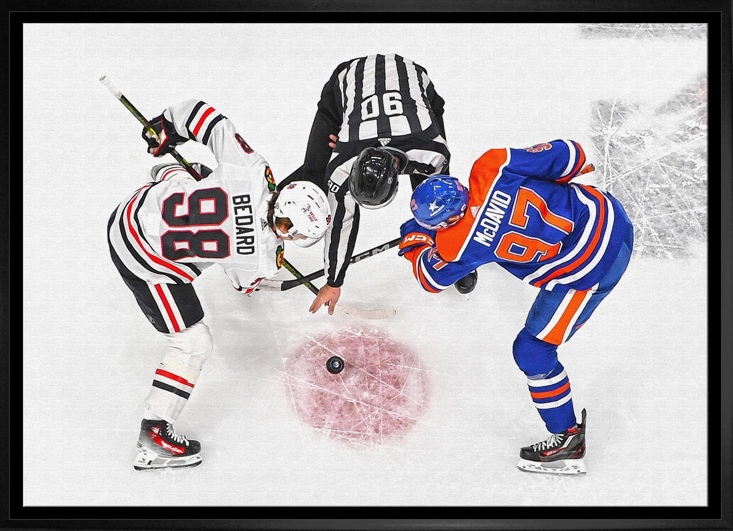 Connor Bedard and Connor McDavid 20x29 Framed Canvas Blackhawks - Jack Righteous