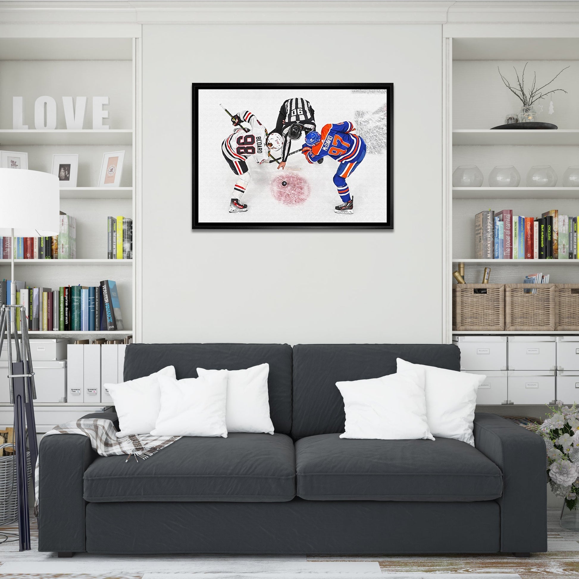 Connor Bedard and Connor McDavid 20x29 Framed Canvas Blackhawks - Jack Righteous