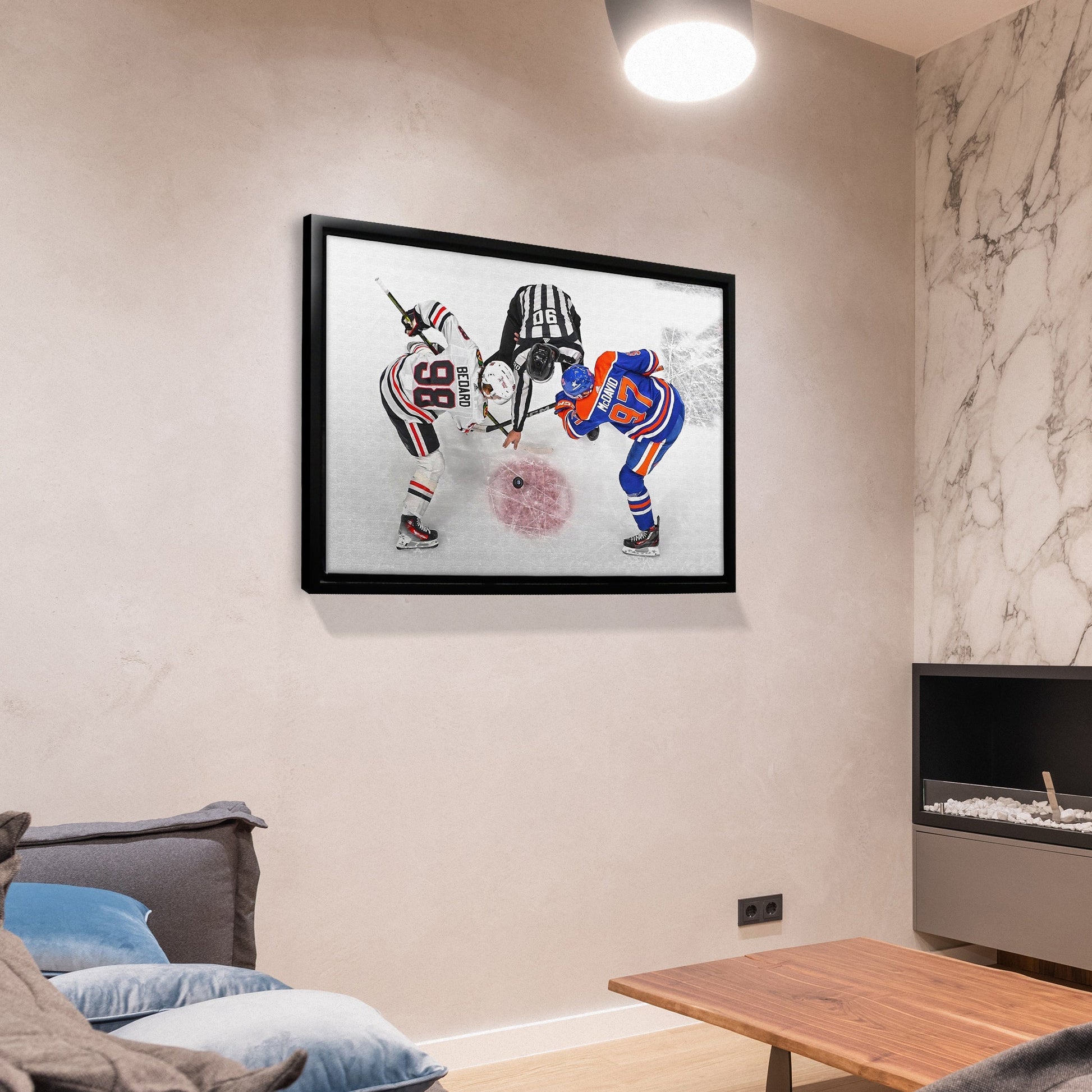 Connor Bedard and Connor McDavid 20x29 Framed Canvas Blackhawks - Jack Righteous