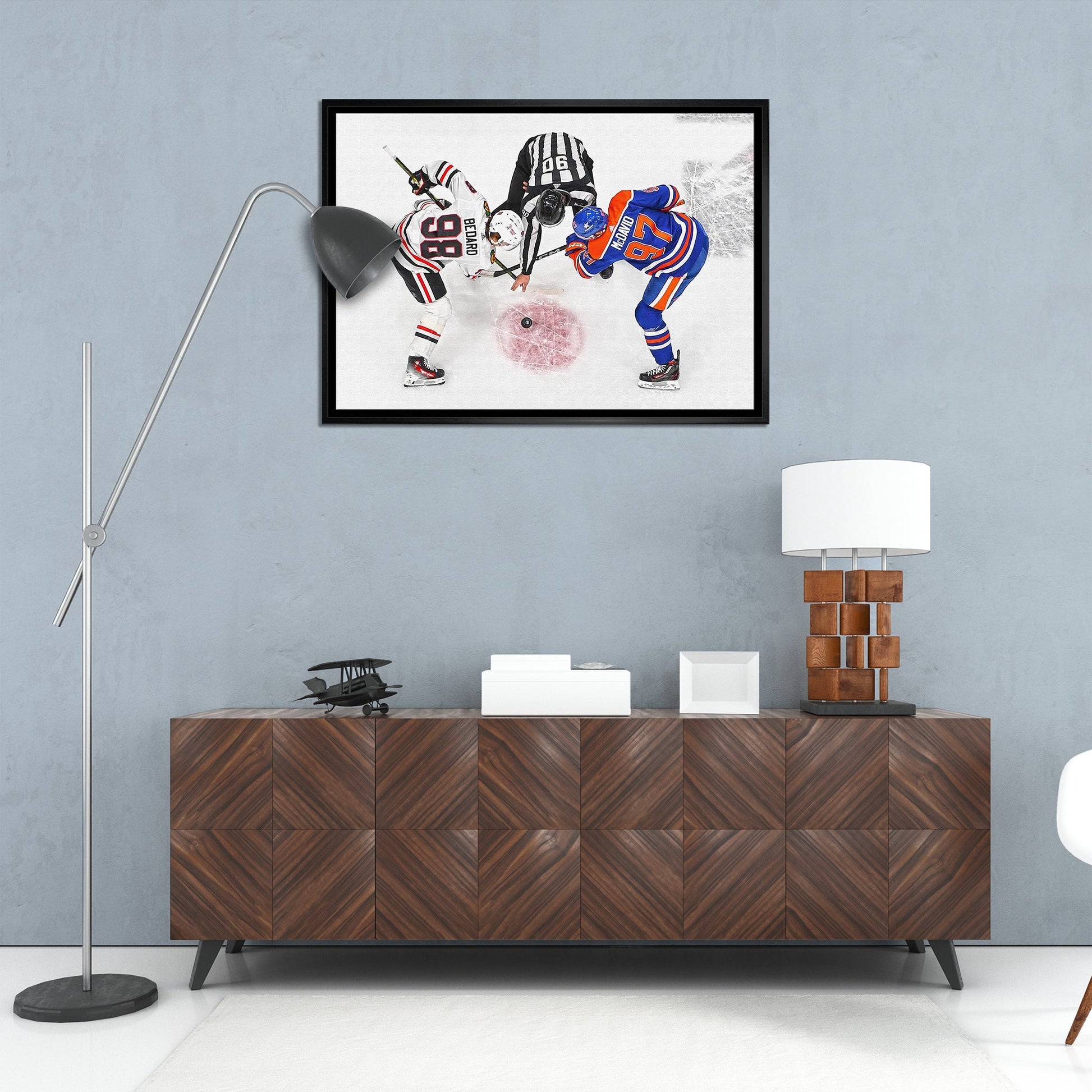 Connor Bedard and Connor McDavid 20x29 Framed Canvas Blackhawks - Jack Righteous