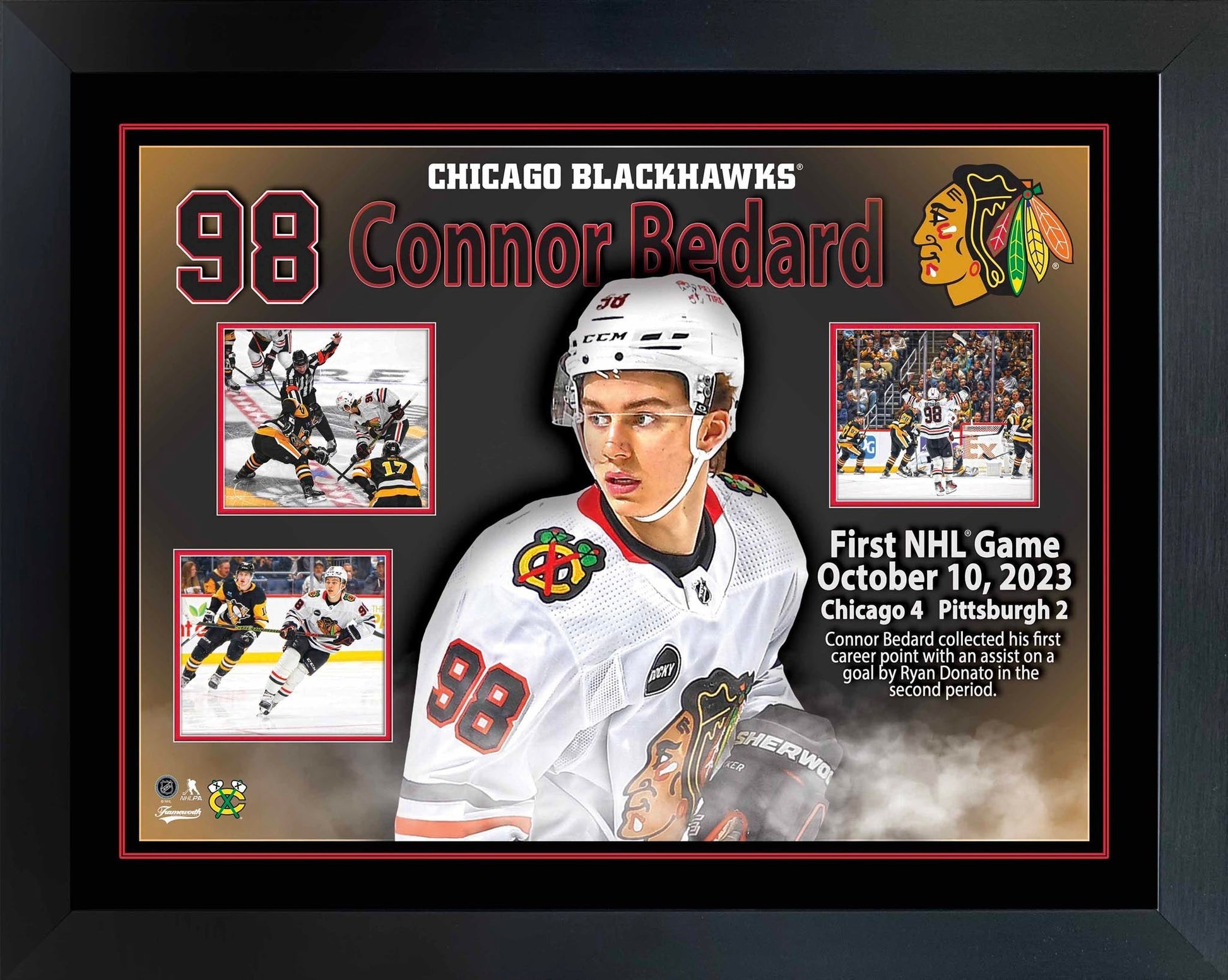 Connor Bedard Framed First Game Collage Blackhawks - Jack Righteous