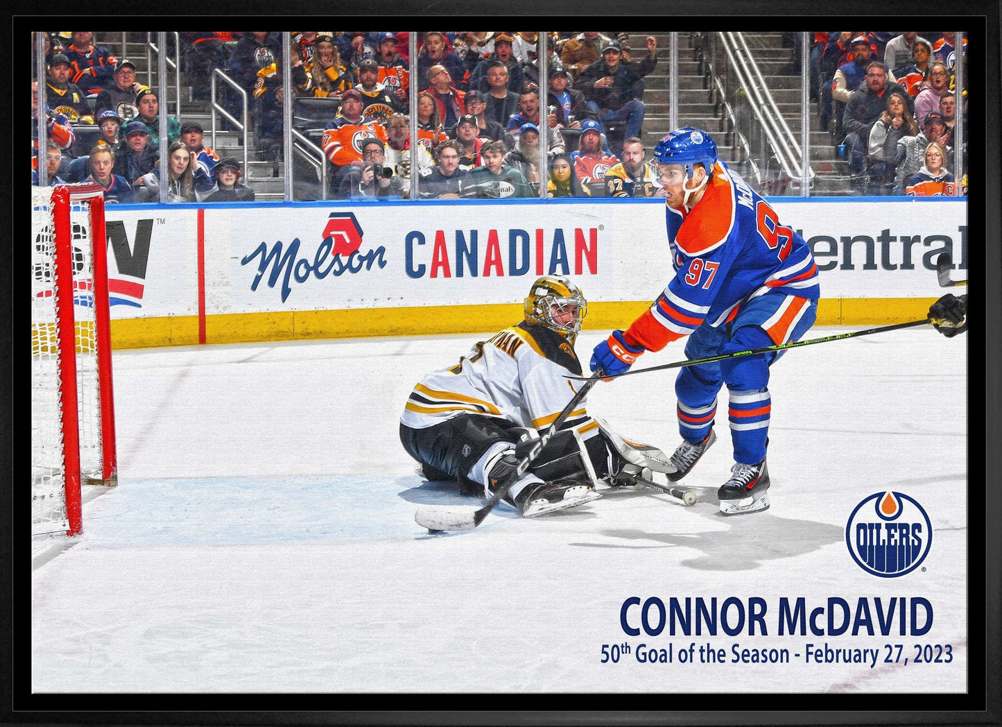 Connor McDavid 20x29 Framed Canvas Oilers 50th Goal - Jack Righteous