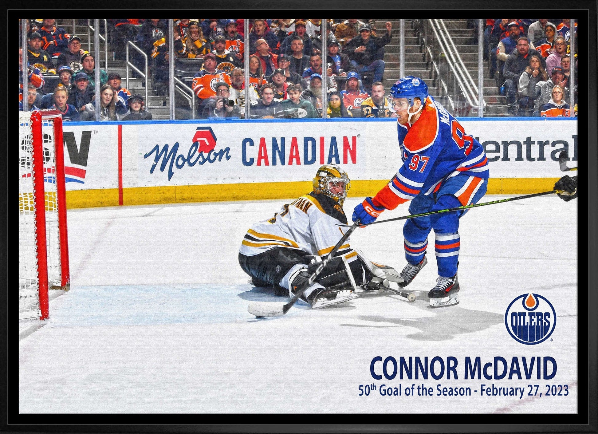 Connor McDavid 20x29 Framed Canvas Oilers 50th Goal - Jack Righteous