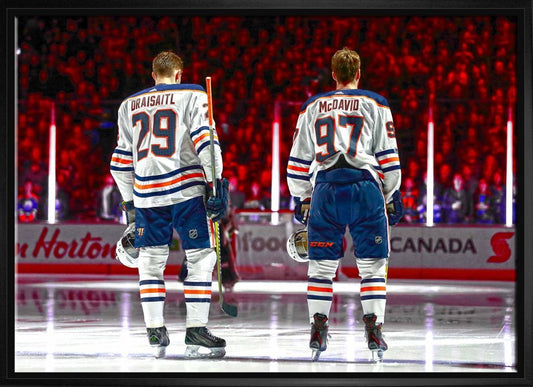 Connor McDavid and Leon Draisaitl Edmonton Oilers Framed 20x29 Line - Up Canvas - Jack Righteous