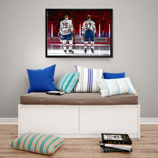 Connor McDavid and Leon Draisaitl Edmonton Oilers Framed 20x29 Line - Up Canvas - Jack Righteous