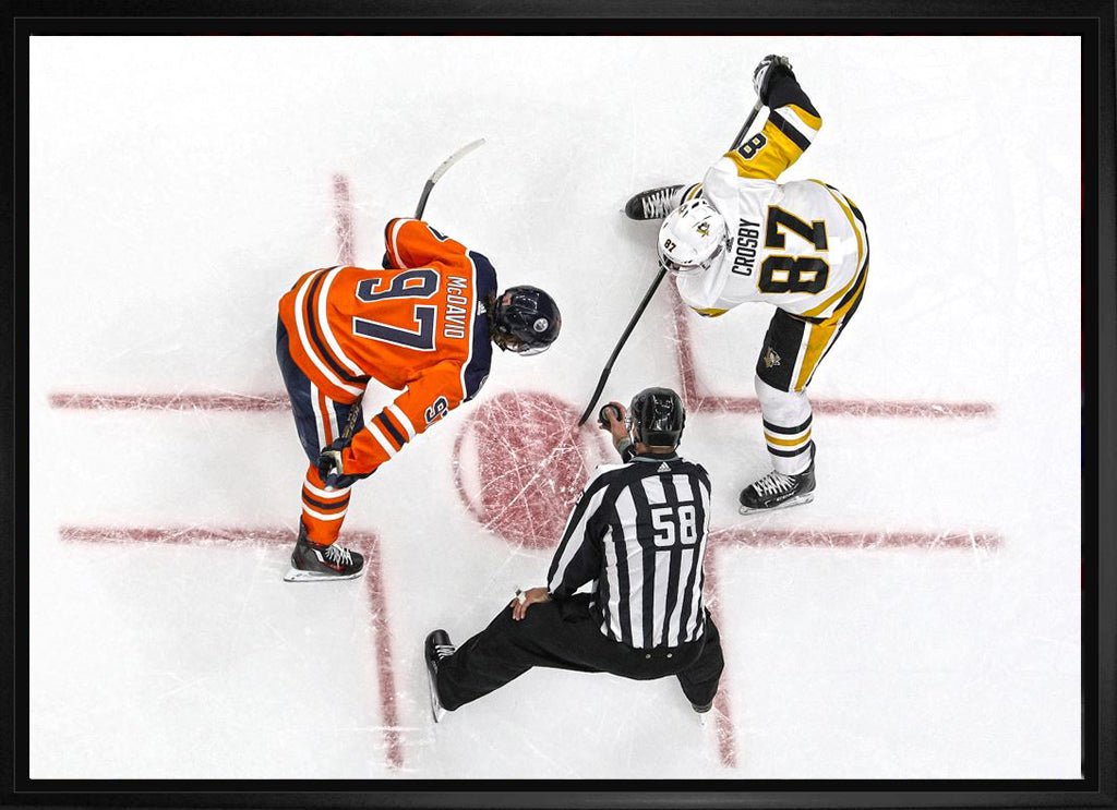 Connor McDavid and Sidney Crosby Framed 20x29 Overhead Face - off Canvas - Jack Righteous