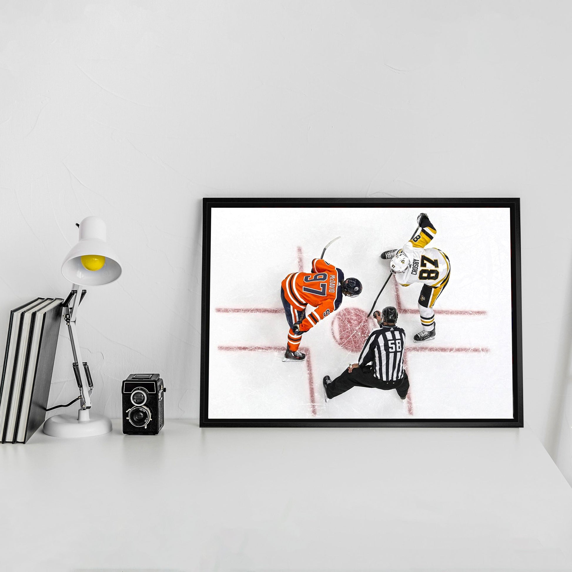 Connor McDavid and Sidney Crosby Framed 20x29 Overhead Face - off Canvas - Jack Righteous