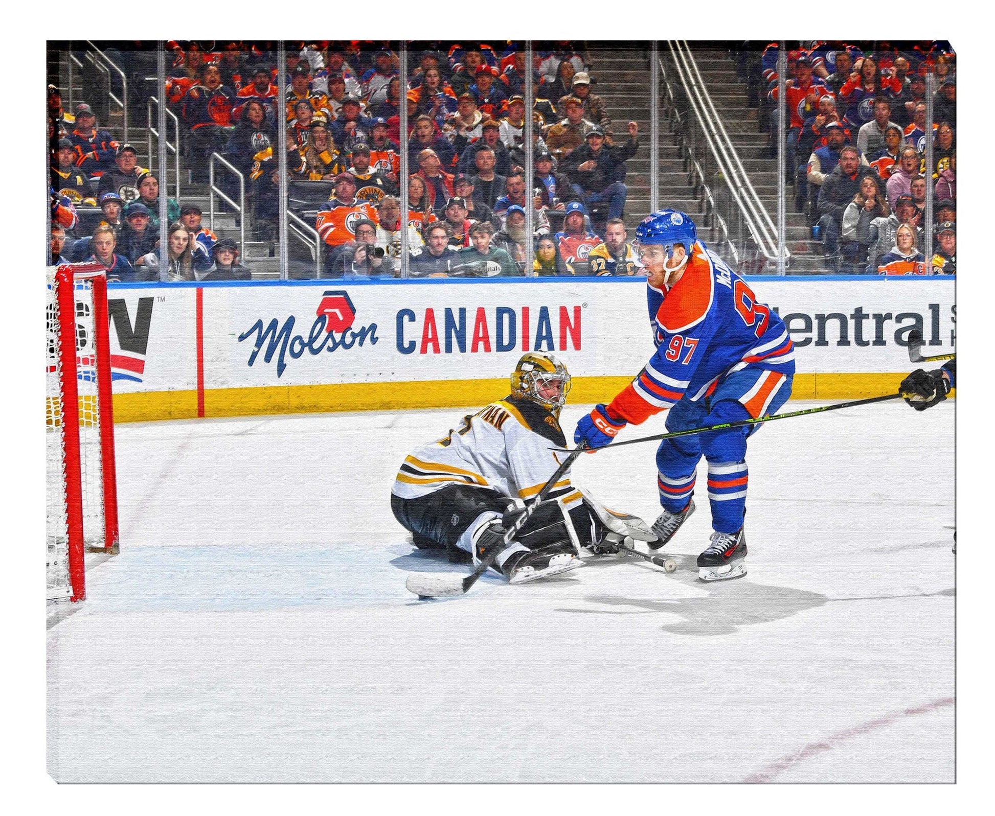 Connor McDavid Unsigned 16x20 Canvas Oilers vs Bruins - Jack Righteous