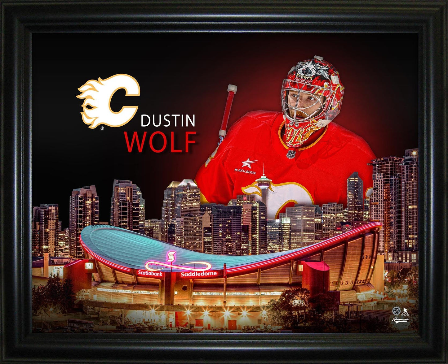 Dustin Wolf 16x20 Framed Skyline Print Calgary Flames - Jack Righteous