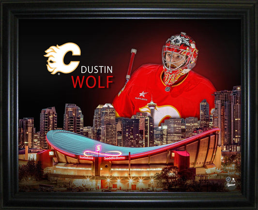 Dustin Wolf 16x20 Framed Skyline Print Calgary Flames - Jack Righteous