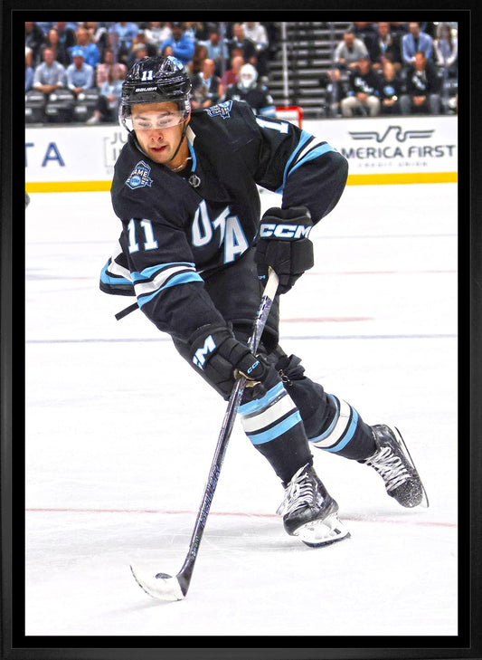 Dylan Guenther 20x29 Framed CanvasUtah Mammoth - Jack Righteous