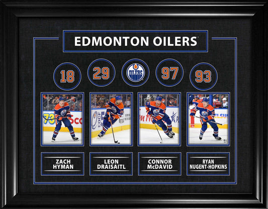 Edmonton Oilers Connor McDavid, Leon Draisaitl, Zach Hyman, Ryan Nugent - Hopkins Framed Print - Jack Righteous