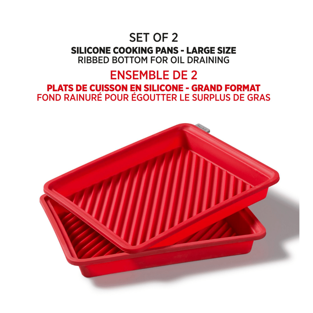 Ensemble de 2 plats de cuisson Starfrit en silicone avec structure métallique intégrée - large - fond rainuré - rouge - Jack Righteous
