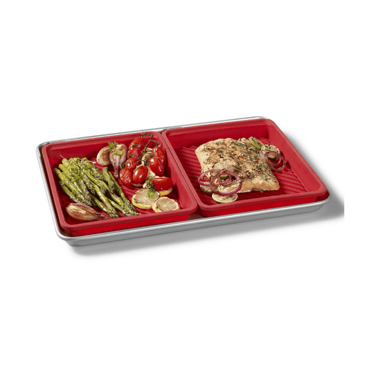 Ensemble de 2 plats de cuisson Starfrit en silicone avec structure métallique intégrée - large - fond rainuré - rouge - Jack Righteous