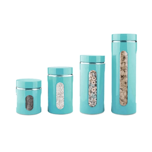 Ensemble de 4 Bocaux Cylindriques en Verre avec Fenêtre Transparente de Home Basics (Turquoise) - Jack Righteous