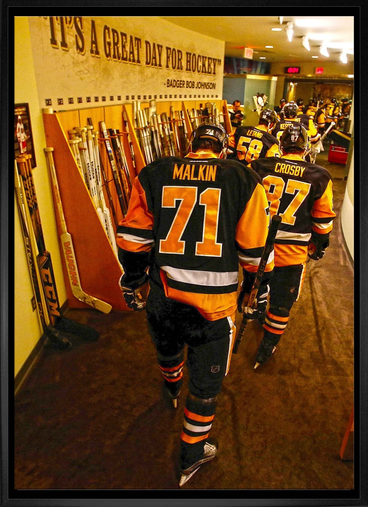 Evgeni Malkin and Sidney Crosby Pittsburgh Penguins Framed 20x29 Walking in Dressing Room Hallway Canvas - Jack Righteous