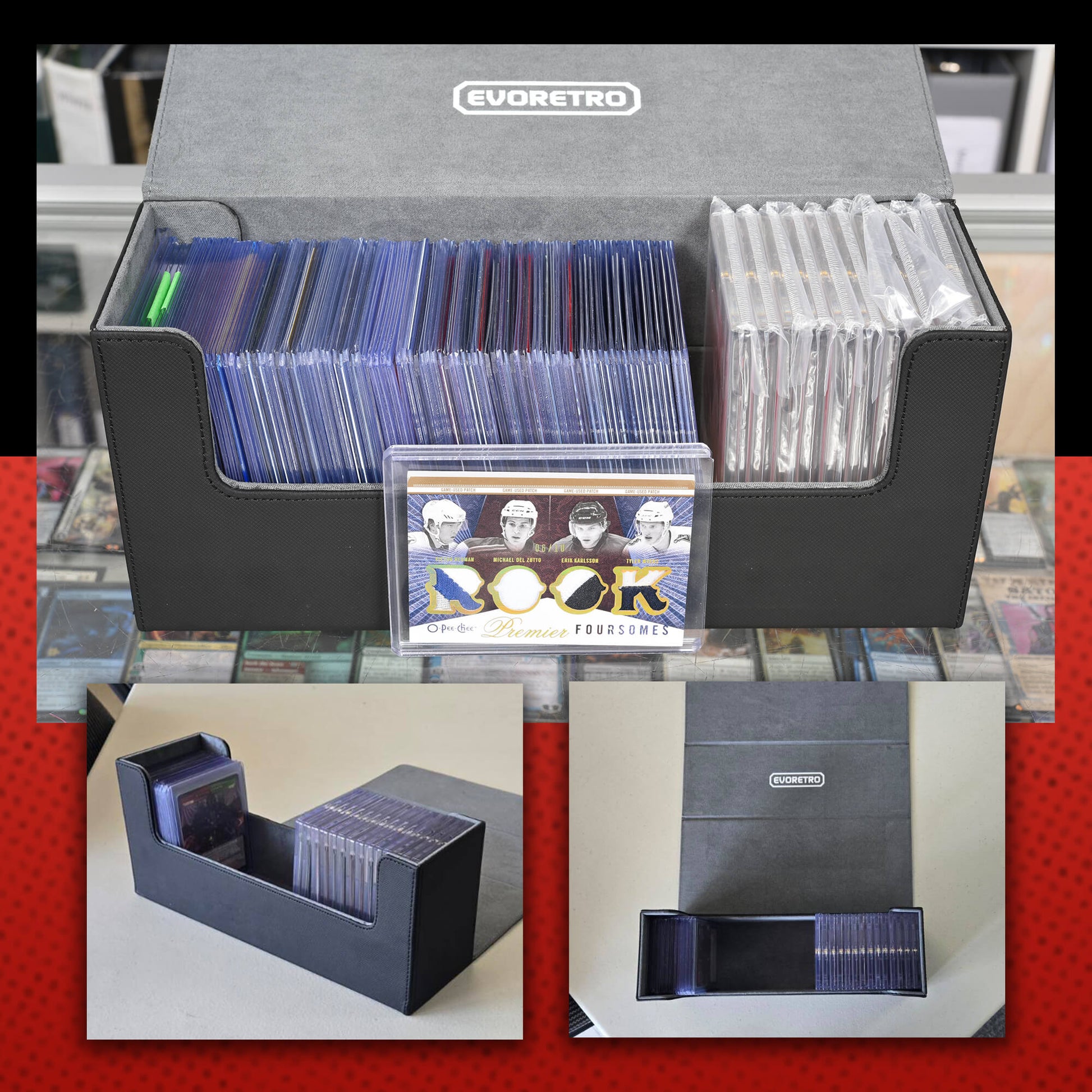 EVORETRO Lightweight Magnetic Card Holder - 180+ Toploaders or 500+ Trading Cards | Black/Grey - Jack Righteous