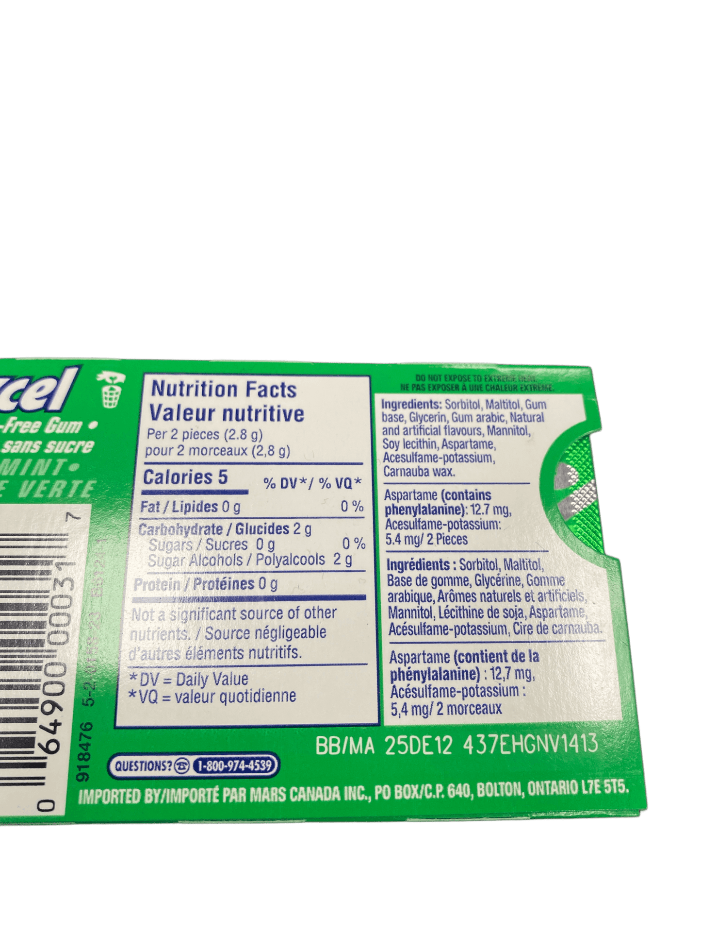 Excel Spearmint Gum 12 Pieces - Canadian Edition - Jack Righteous
