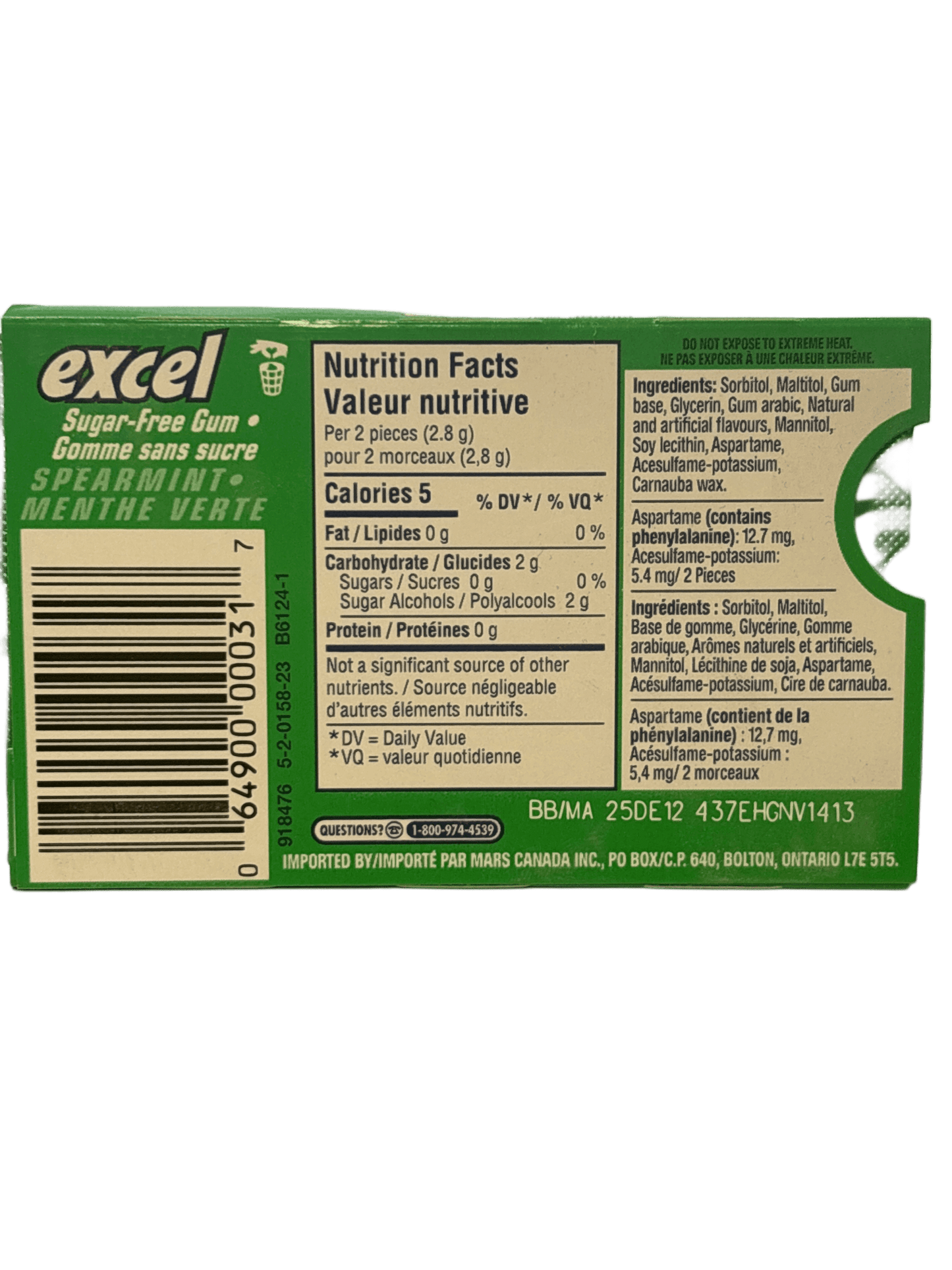 Excel Spearmint Gum 12 Pieces - Canadian Edition - Jack Righteous