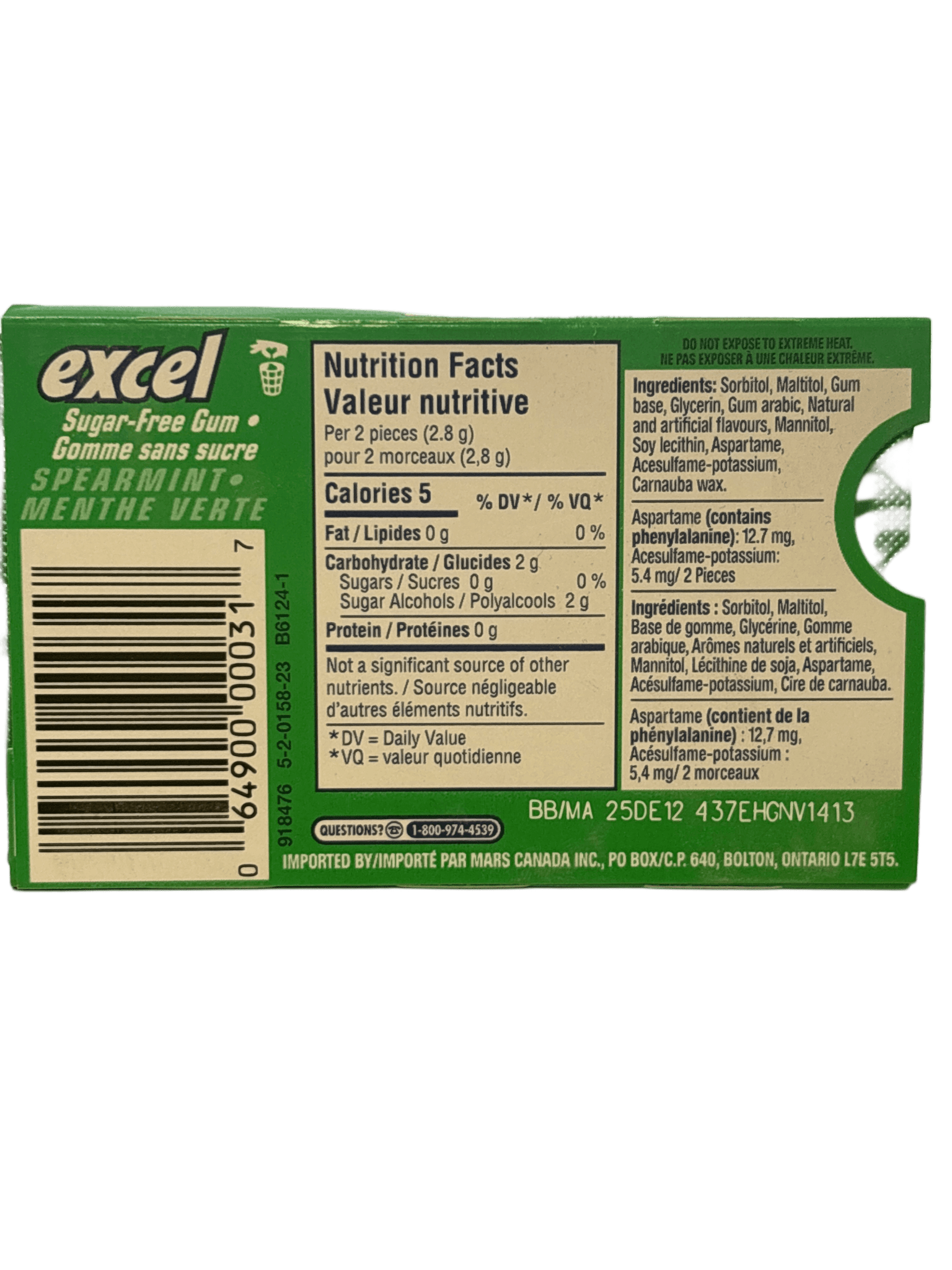 Excel Spearmint Gum 12 Pieces - Canadian Edition - Jack Righteous