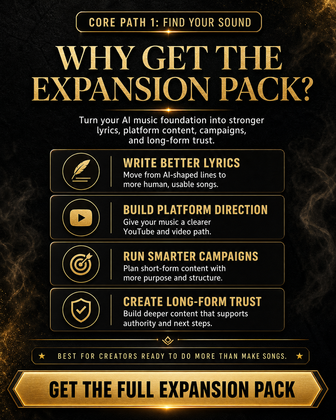 Find Your Sound Expansion Pack workflows for applying AI music skills across creator content and audience development