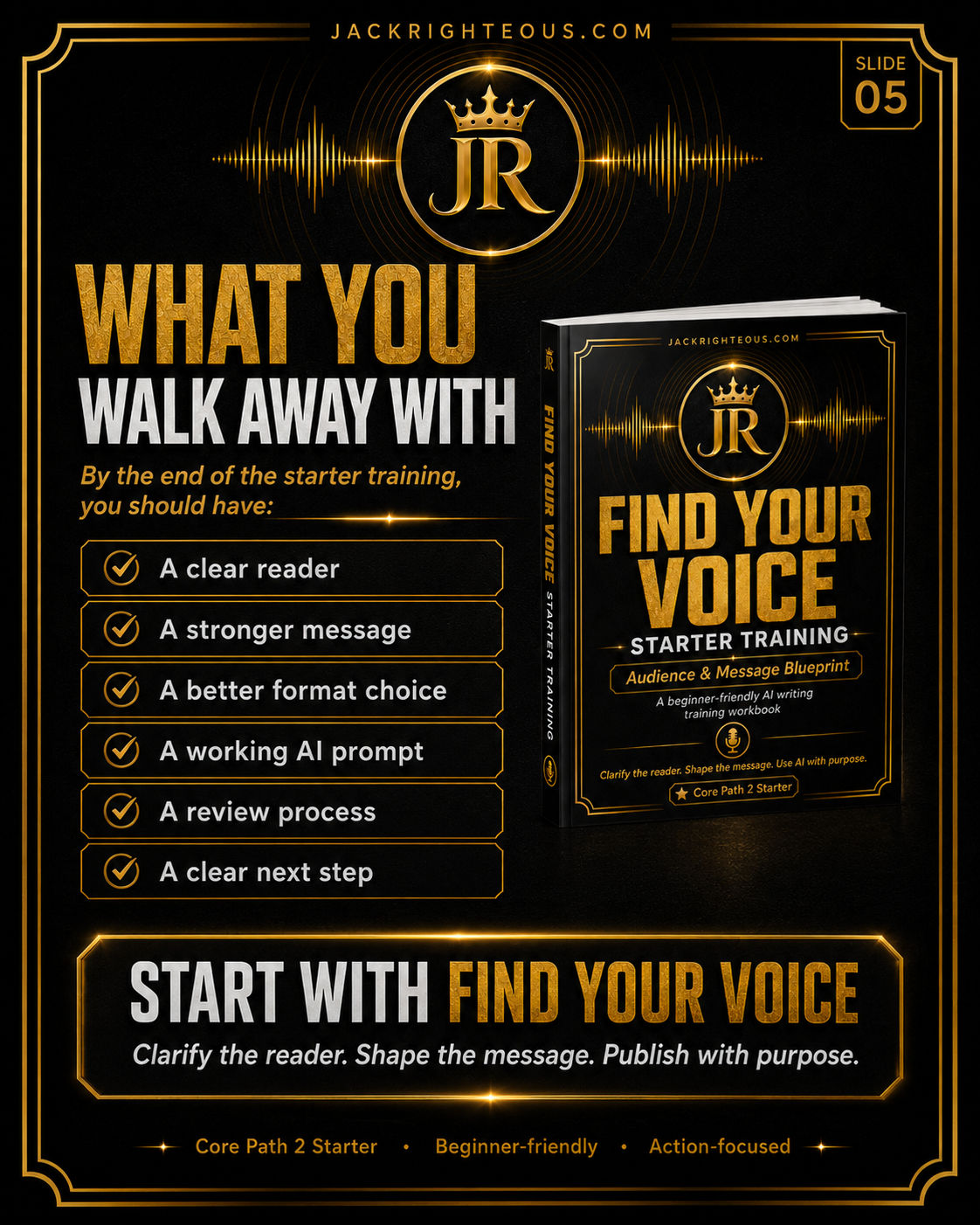 Find Your Voice starter training next step for creators ready to develop a clearer message and audience path