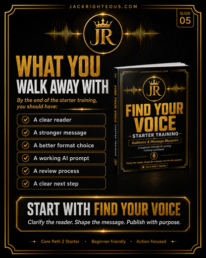Find Your Voice starter training next step for creators ready to develop a clearer message and audience path
