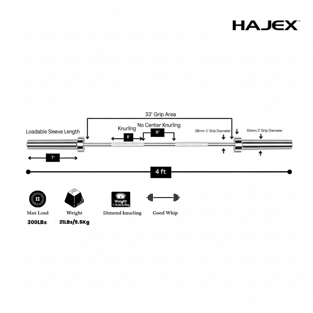 HAJEX Olympic and Standard Barbell Bars with Bearings and High Loading Capacity - Jack Righteous