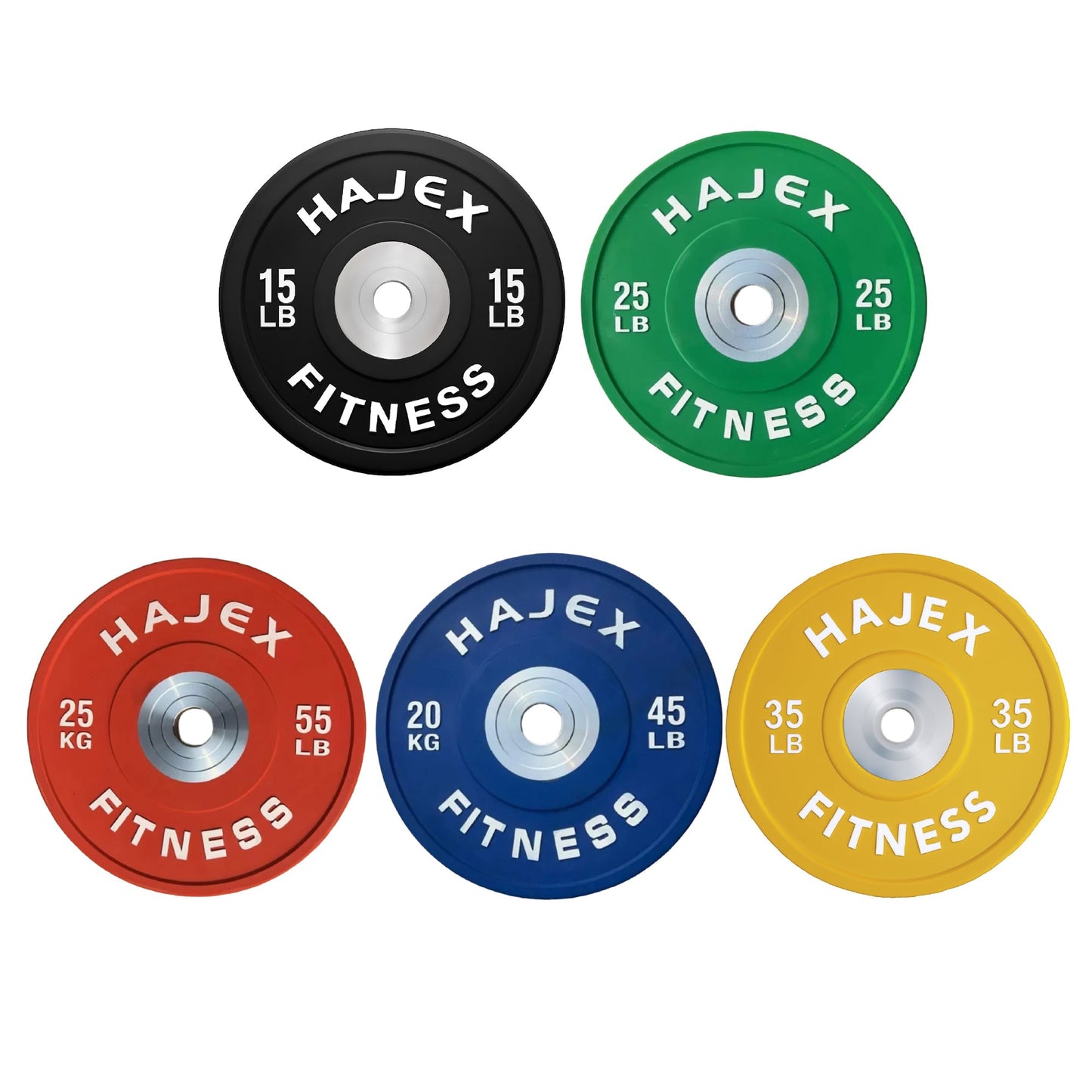 HAJEX Olympic Competition Steel Hub Bumper Plates Colored - 15, 25, 35, 45, 55 LB - Jack Righteous